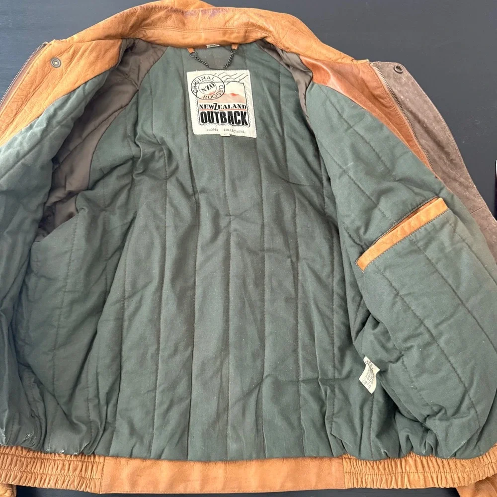 VTG 90s Leather Bomber Jacket L Tan Flight Aviator Rugged Streetwear‎ Gorpcore